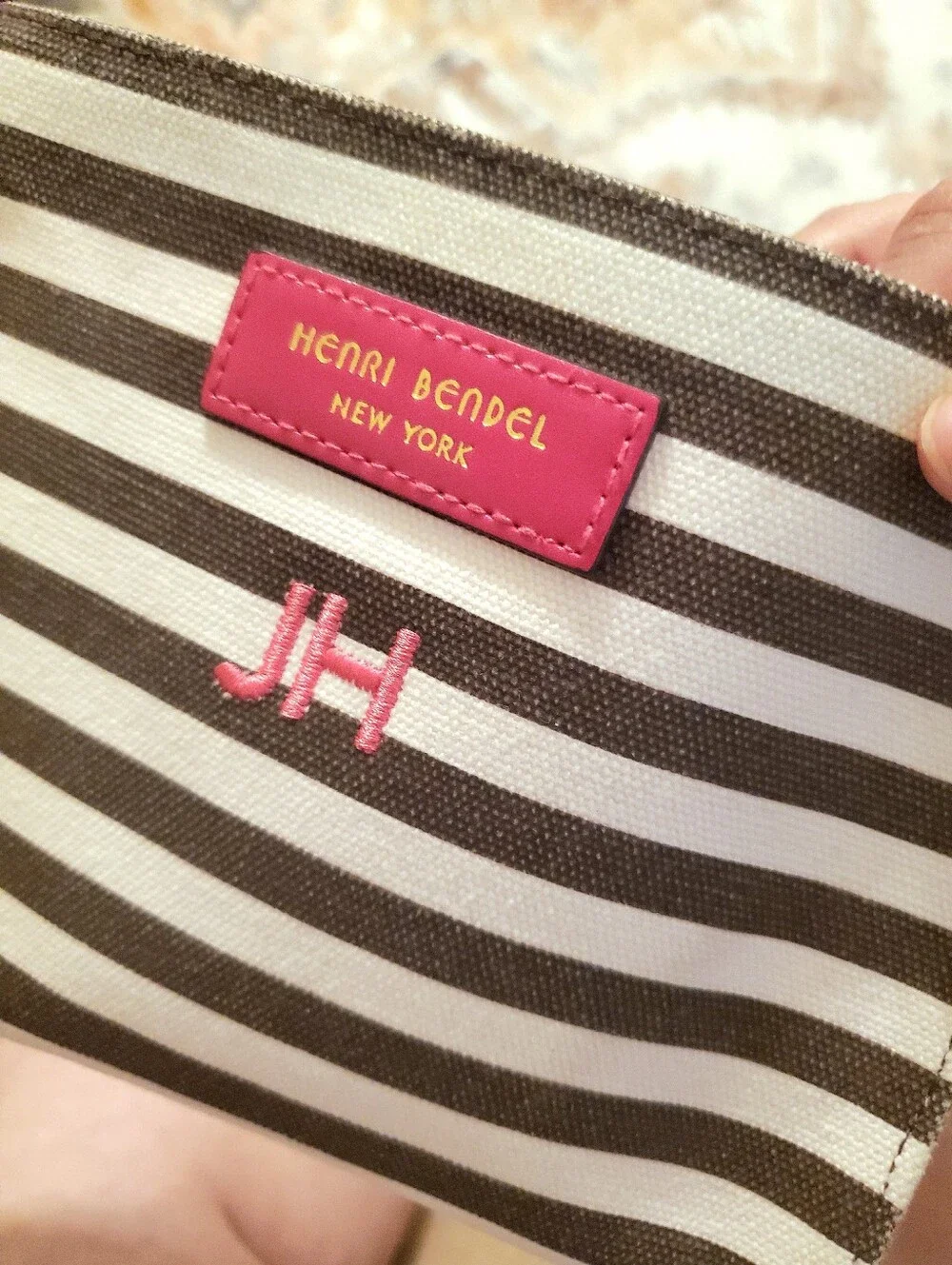 JL Initials - Henri Bendel Striped Canvas Cosmetic Bag